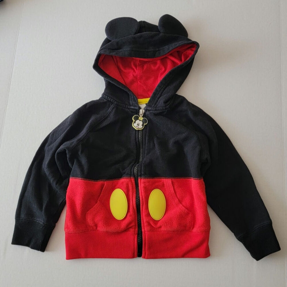 Official Disney Mickey Mouse Kids Full-Zip Hooded Sweatshirt with Ears Sz 3T